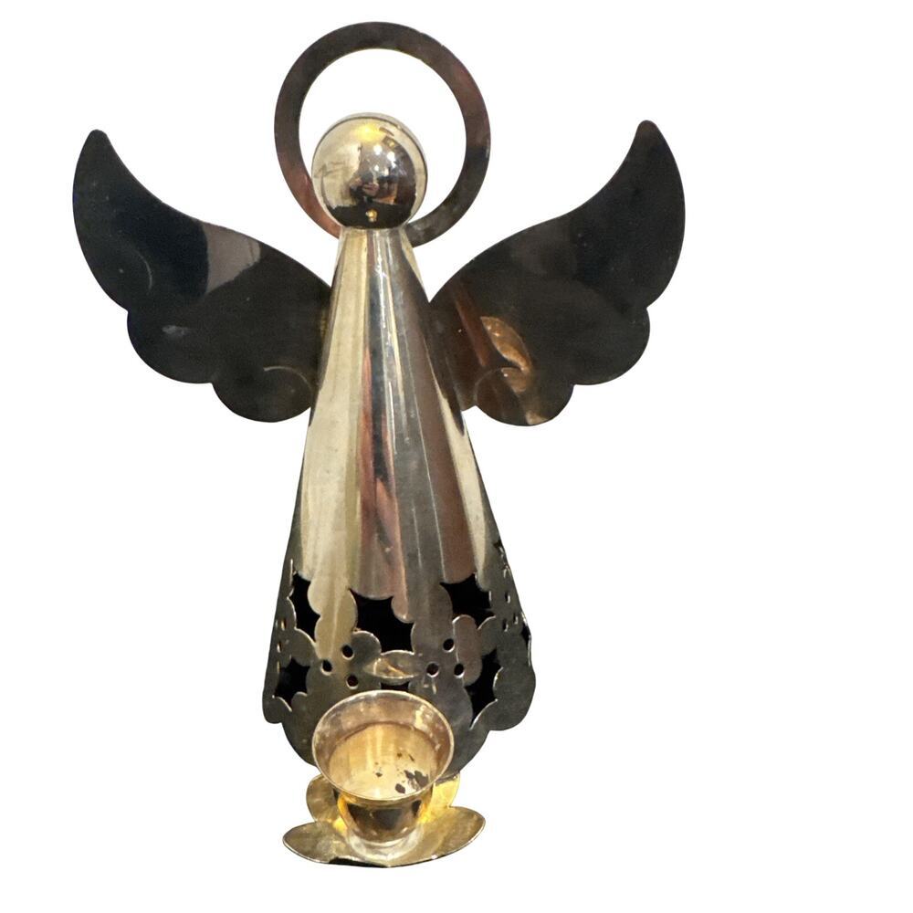 Vintage Angel Candle Holder Silver tone. Holly design